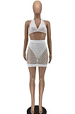 White Euramerican Women Trendy Pure Color Mesh Skirts Sets AA5257-1