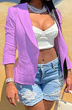 Purple Euramerican Women Pure Color Pocket Button Business Suit Coat AA5263-4