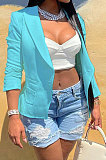 Blue Euramerican Women Pure Color Pocket Button Business Suit Coat AA5263-6
