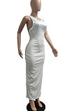 White Pure Color Sexy Sleeveless Open Fork Back Hollow Out Long Dress JP1046-3