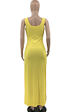 Yellow Sexy Zipper Low Cut Open Fork Long Dress KSN06002-1