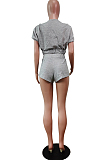 Grey Fashion Sexy Zipper Midriff Loose Shorts Two Piece WY6826-2