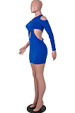 Poeacock Blue Fashion Asymmetric Sleeveless Sexy Dress SZS8066-1