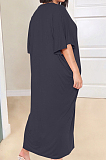 Black Fashion Pure Color Deep V Neck Loose Casual Long Dress YX9289-3