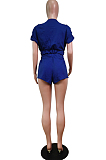 Blue Fashion Sexy Zipper Midriff Loose Shorts Two Piece WY6826-1