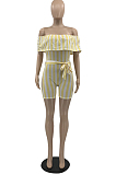 Yellow Sexy Stripe Lotus Leaf A Word Shoulder Jumpsuits KSN05013-1