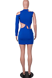 Poeacock Blue Fashion Asymmetric Sleeveless Sexy Dress SZS8066-1