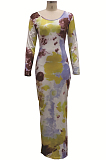 Yellow Fashion Digital Print Long Dress SMR10302-1