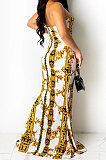 Light Yellow Fashion Sleeveless Chain Chest Binding Bodycon Open Fork Long Dress XZ5166-4