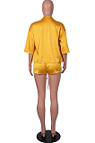 Yellow High Elastic Satin Wave Edge Spininess Rubber String Pull A Wrinkled Shirt Shorts Three Piece SZS8036-1