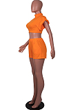 Orange Full  Sleeve Round Neck Dew Waist Pure Color Fashion Two Piece SZS8072-1
