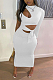 White Fashion Hole Hollow Out Knotted Strap Casual One Sleeve Long Dress KY3086-1