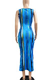 Light Blue Sexy Dew Waist Sleeveless Midi Dress JP1047-2