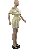 Yellow Sexy Stripe Lotus Leaf A Word Shoulder Jumpsuits KSN05013-1