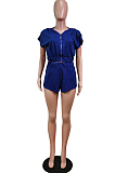 Blue Fashion Sexy Zipper Midriff Loose Shorts Two Piece WY6826-1