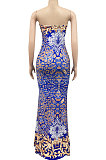 Blue Fashion Sleeveless Chain Chest Binding Bodycon Open Fork Long Dress XZ5166-2