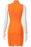 Euramerican Women Pure Color Round Neck Sleeveless Package Buttocks Slim Fitting Mini Dress FWB211