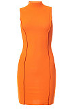 Euramerican Women Pure Color Round Neck Sleeveless Package Buttocks Slim Fitting Mini Dress FWB211