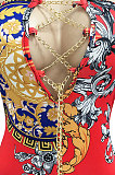 Red Fashion Sleeveless Chain Chest Binding Bodycon Open Fork Long Dress XZ5166-1