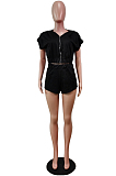 Black Fashion Sexy Zipper Midriff Loose Shorts Two Piece WY6826-3