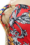 Red Fashion Sleeveless Chain Chest Binding Bodycon Open Fork Long Dress XZ5166-1