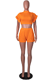 Orange Full  Sleeve Round Neck Dew Waist Pure Color Fashion Two Piece SZS8072-1