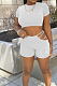 White Casual Dew Waist Round Neck Slim Fitting T Shirts Shorts Two Piece SM9193-3