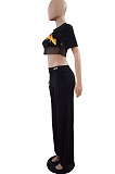 Black Casual personality Or So Symmetry Four Grain Buckle Flare Long Pants Have Pocket LS6026-2