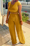 Yellow Women Pit Bar Pure Color Casual Pants Sets JR3635-4