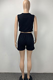 Black Women Trendy Sport Casual Pure Color Vest Shorts Sets ML7446-1