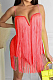 Pink Red Fashion Sexy Sling Tassel Strapless Mini Dress SZS8085-1