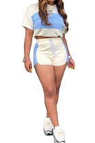 Light Blue Fashion Spliced Casual Hoodies Shorts Sets ML7220-3