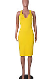 Yellow Women Trendy Pure Color Sexy Mini Dress MA6710-3