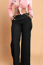 Black Casual personality Or So Symmetry Four Grain Buckle Flare Long Pants Have Pocket LS6026-2