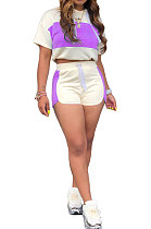 Purple Fashion Spliced Casual Hoodies Shorts Sets ML7220-1