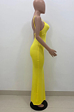 Yellow Summer Fashion Pure Color Sexy Sling Backless Long Dress ZQ8108-1