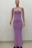 Violet Summer Fashion Pure Color Sexy Sling Backless Long Dress ZQ8108-3