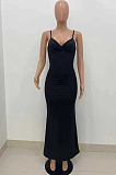 Black Summer Fashion Pure Color Sexy Sling Backless Long Dress ZQ8108-2