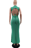 Green Summer Sexy Pure Color Pit Bar Backless Long Dress KSN8090-1