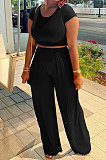 Black Women Pit Bar Pure Color Casual Pants Sets JR3635-2