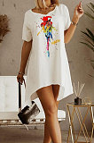White Euramerican Women Fashion Casual Loose Printing Irregularity Mini Dress ML7445-2