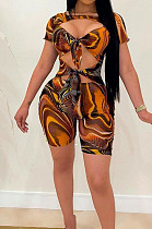 Orange Fashion Sexy Printing Slim Fitting Jumpsuits A8610-2