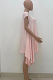Light Pink Fashion Pure Color Irregularity Mini Dress ZQ8099-1