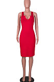 Red Women Trendy Pure Color Sexy Mini Dress MA6710-2