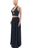 Black Euramerican Women Pure Color Loose Sexy Top Skirts Sets JR3637-1