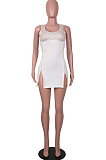 Khaki Women Digital Printing Contrast Color Strapless Zipper Open Fork Mini Dress SZS8122-1