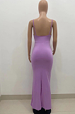 Violet Summer Fashion Pure Color Sexy Sling Backless Long Dress ZQ8108-3