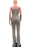 Grey Night Club Sexy Pure Color Loose Sling Jumpsuits QSS51025-1