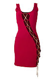 Wine Red Women Sexy Condole Belt Chain Cross Mini Dress MA6704-4