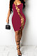 Wine Red Women Sexy Condole Belt Chain Cross Mini Dress MA6704-4